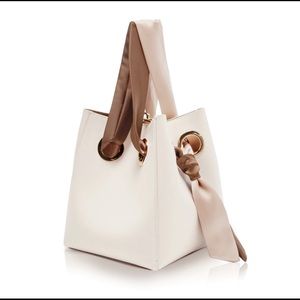 UNITUDE RIBBON HANDLE BUCKET BAG - CREAM/PINK/BROWN